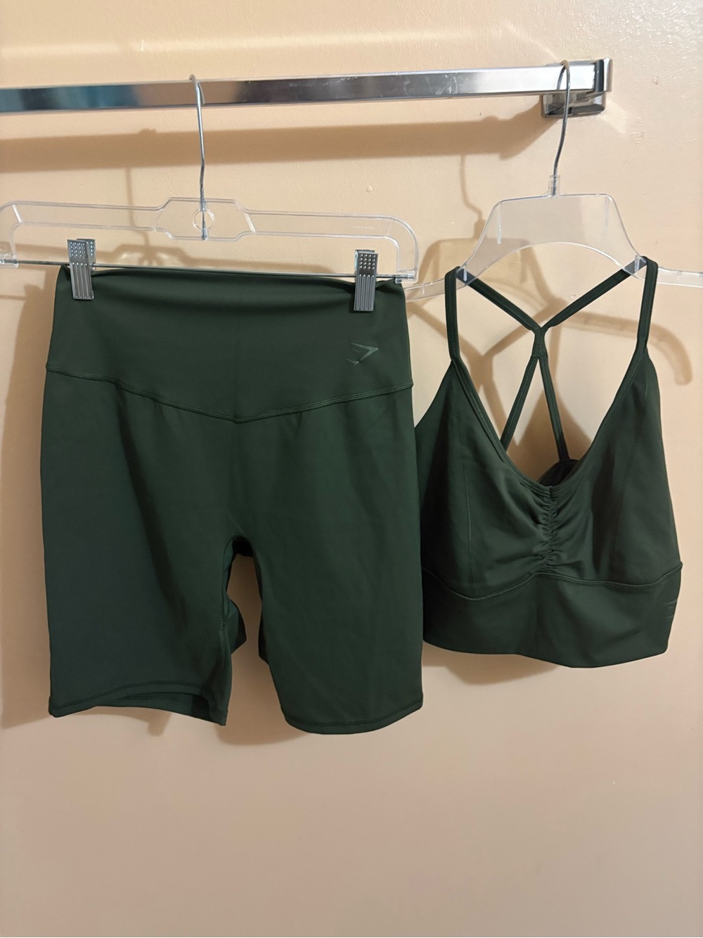 Gymshark Green Matching Bra & Biker Short Set